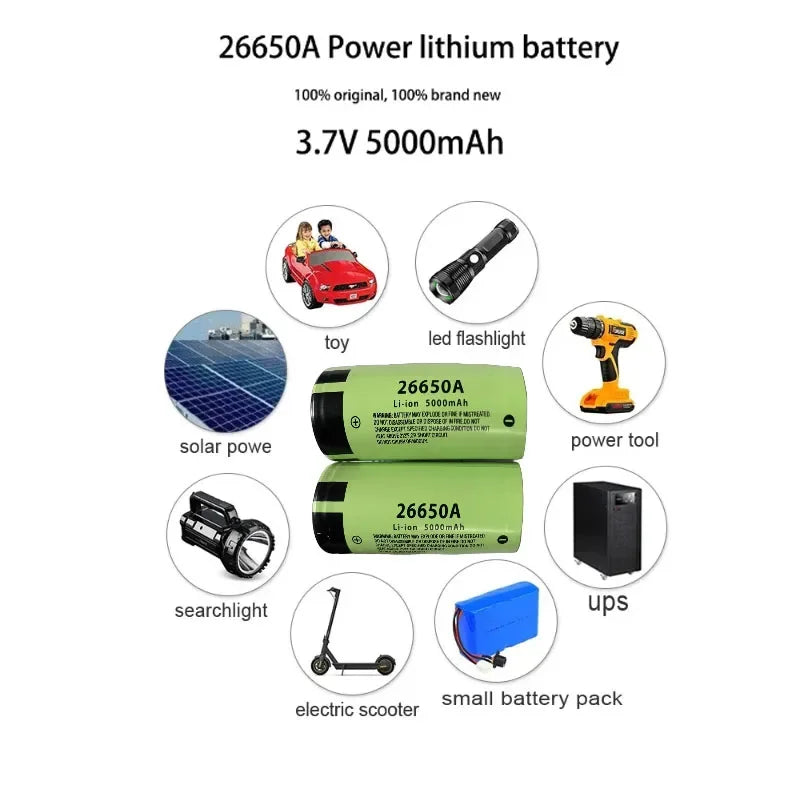 *-high-quality 26650 battery 5000mAh 3.7V 50A lithium-ion rechargeable battery, suitable for LED flashlights+chargers and DIY*.;