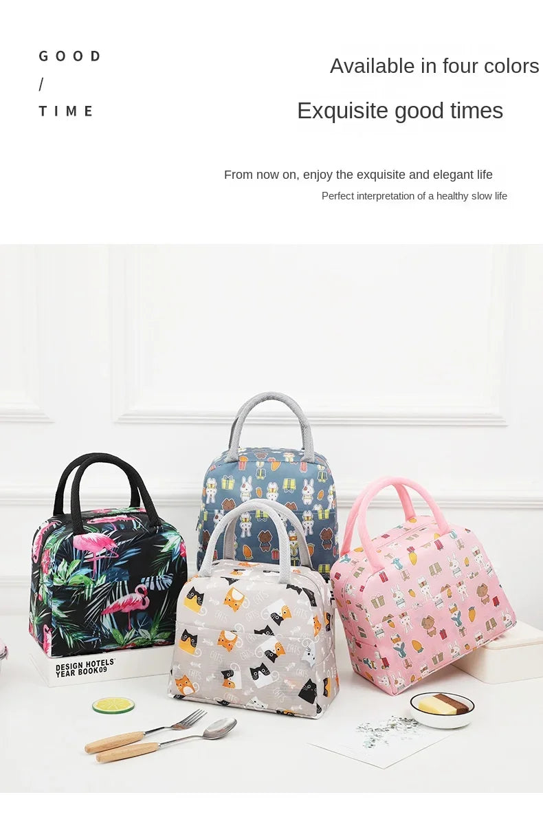 Sac à lunch isotherme à motif dessin animé (1 pièce), idéal pour les pique-niques, les sorties scolaires et les bentos. Grande capacité.