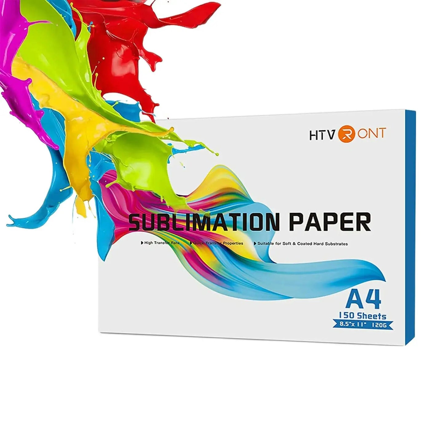 Papier de sublimation HTVRONT 150 feuilles, format A4 (US), 21,6 x 27,9 cm, pour imprimante jet d'encre, impression sur vêtements et t-shirts, 120 g/m².