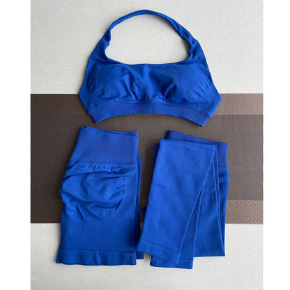 2 Pieces Yoga Gym Set Women Seamless Strappy Yoga Bra High Waist Workout Scrunch Shorts Sports Set Fitness Clothes Sportswear