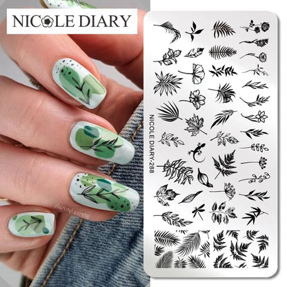 NICOLE DIARY Rose Flower Nail Stamping Plates Image Template Valentine's day Love Heart Printing Stencil Nail Art Manicure Tools