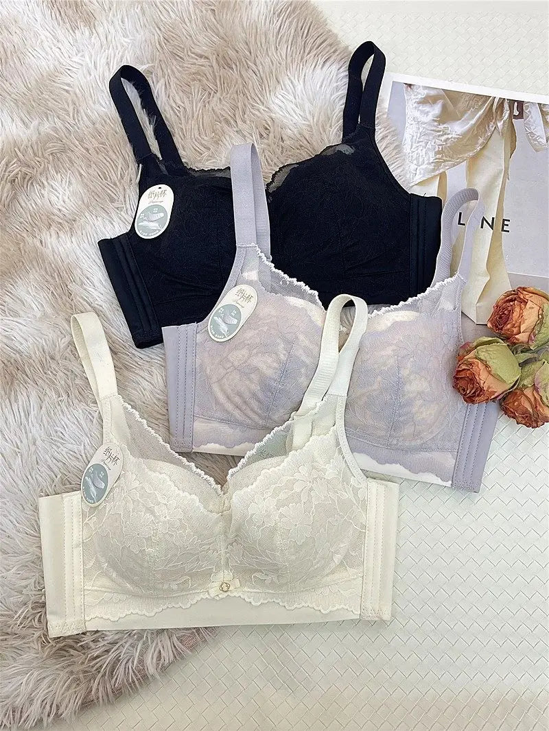 Victoria Style Lace Bra Large Chest Minimizer Ultra Thin Cup Wireless Comfort Push Up Sexy Lingerie Seamless No Underwire MOYISU