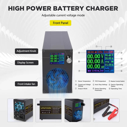 0-100V25A Lifepo4 Charger 24V48V64V72V Fast Charger Lithium Battery Charger 14.6V 100A 60A Battery Adapter Adjustable voltage