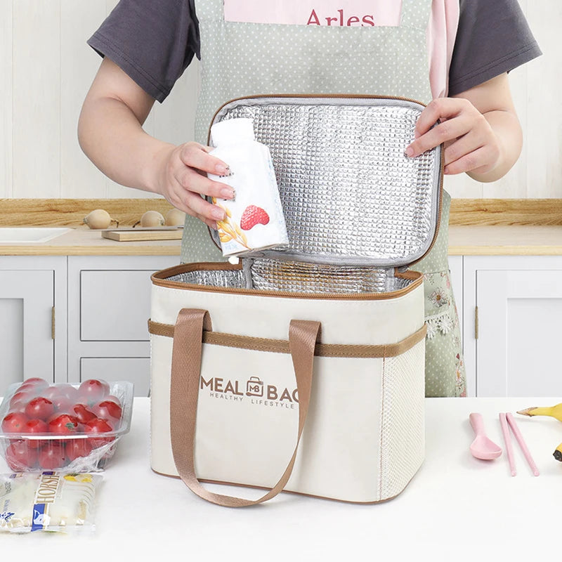 Sac à lunch portable isotherme étanche avec bandoulière, sac isotherme à main, emballage en aluminium A-DH