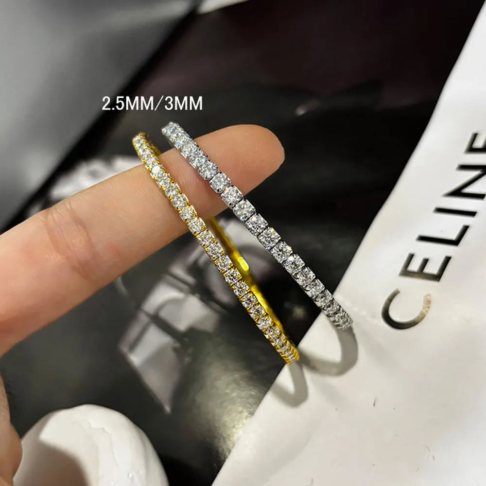 Bracelet de tennis KNOBSPIN en moissanite VVS1, 3,84-6,4 ct, diamètre 2,5 mm/3 mm, en argent sterling s925 élastique, pour femmes et hommes.