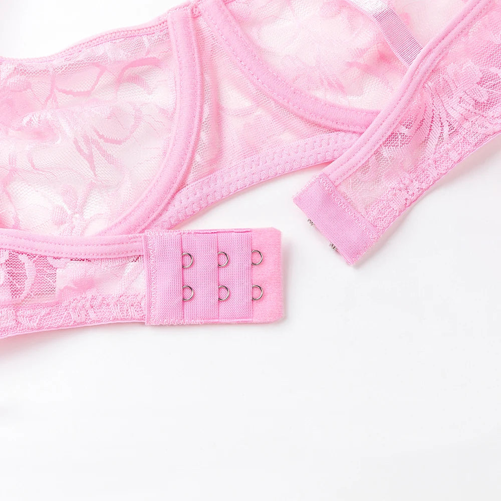 Bras For Women Plus Size Lace Mesh BH Tops Underwire Embroidery See Through Sexy Underwear Lingerie Brassiere A B C D DD Cup