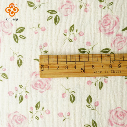 Soft Heart Print Cotton Sewing Fabric Crepe Double Layer Gauze Cloth Valentine's Day Diy Towel Material YHW300530