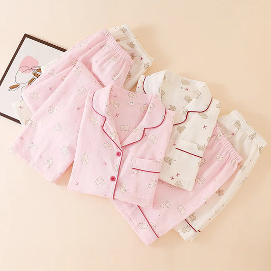 Summer Women Pajamas 3 Pieces Set 100% Gauze Cotton Female Sleepwear Bedroom Set Short sleeved long pants + shorts Woman Piiama