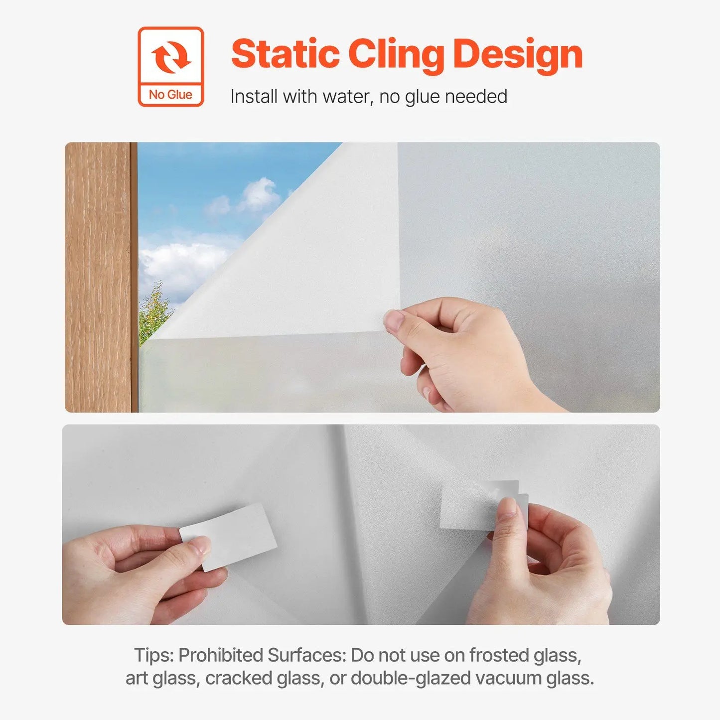 Frosted Window Privacy Film Tint Non Adhesive Static Cling Glass Stickers