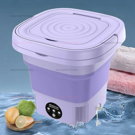 Folding Washing Machine With Dryer Bucket for Clothes Socks Underwear Portable Mini Travel Dormitory Washing Machine 8L Washer