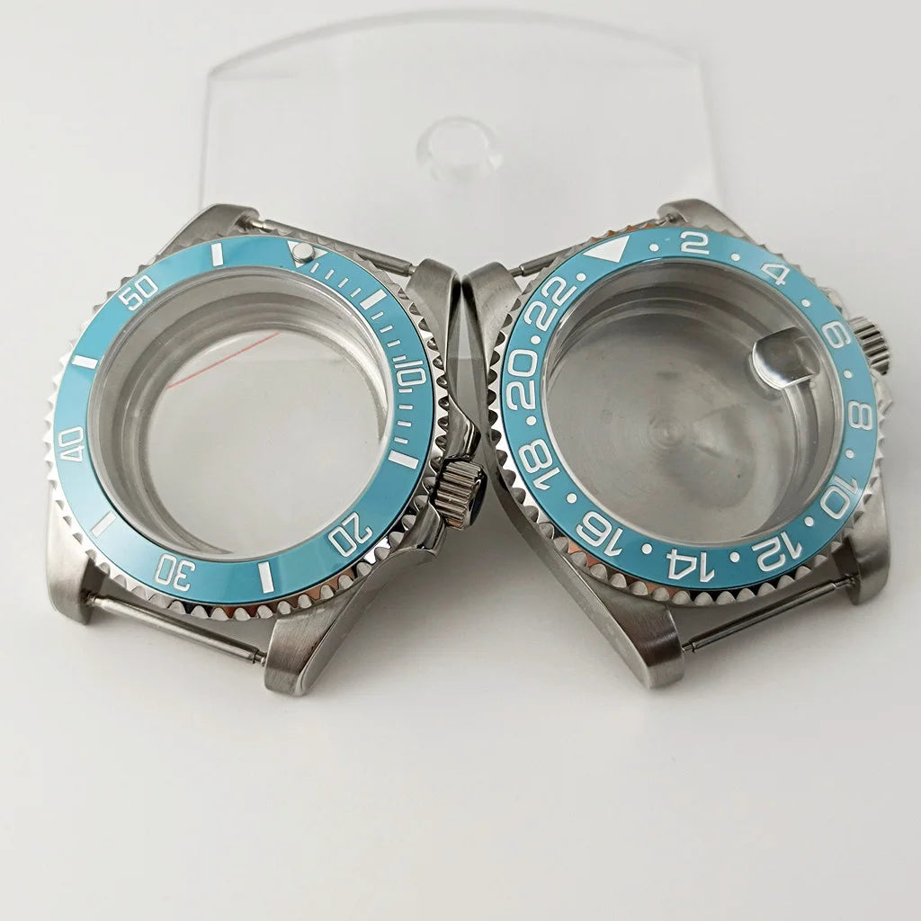 Goutent 40mm Sapphire Crystal Watch Case Blue Ceramic Bezel Fit NH34 NH35 NH36 ETA 2824 PT5000 ST2130 Movement