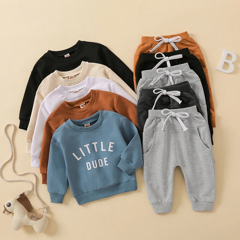 0-3Y Baby Boys Autumn Winter Clothes Set Kids Long Sleeve Letter Print Pullover Tops Sweatshirt Pants Toddler Casual Outfits