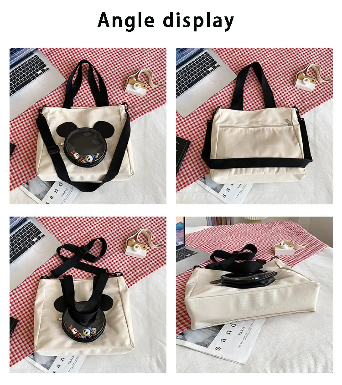 Cute Cartoon Mickey Portable Tote Fashion Canvas Outside To Carry Shopping Bags Tide Shoulder Diagonal Bag