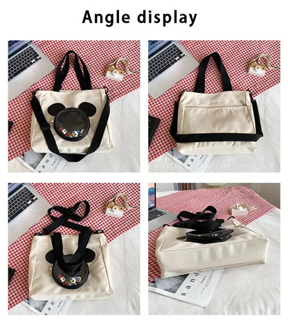 Cute Cartoon Mickey Portable Tote Fashion Canvas Outside To Carry Shopping Bags Tide Shoulder Diagonal Bag
