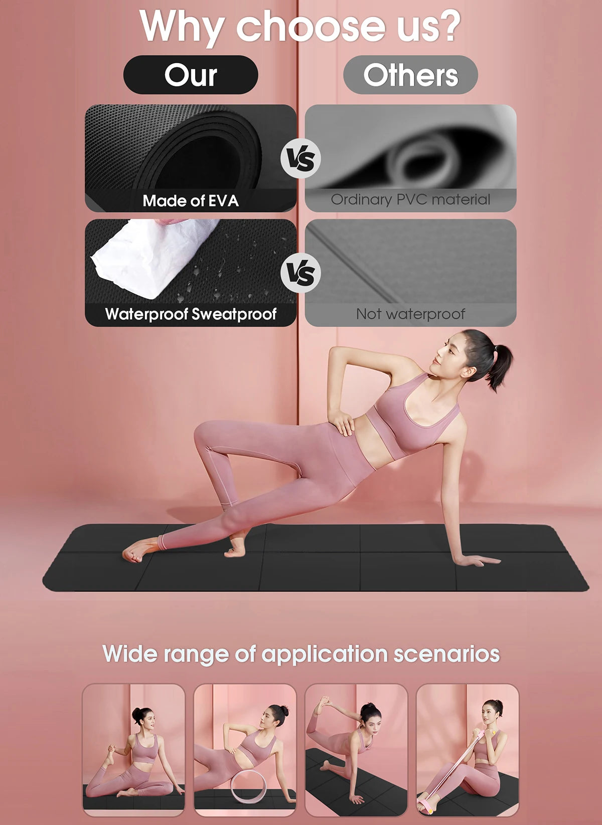 Tapis de yoga antidérapant en mousse EVA confortable de 4 mm d'épaisseur, idéal pour le yoga, le Pilates et la gymnastique.