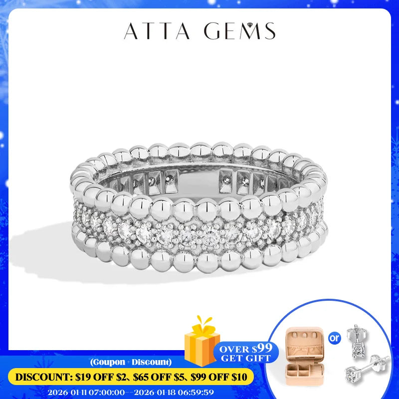 ATTAGEMS New Trends Moissanite Eternal Rings for Women S925 Sterling Silver D VVS1 Diamond Elegant Engagement Bands Fine Jewelry