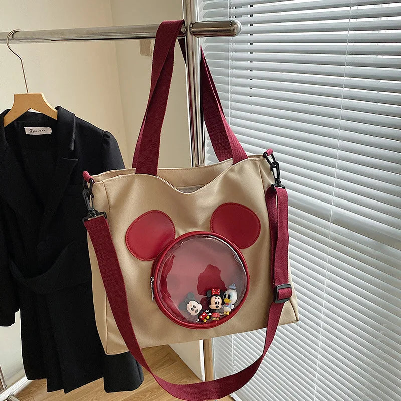 Cute Cartoon Mickey Portable Tote Fashion Canvas Outside To Carry Shopping Bags Tide Shoulder Diagonal Bag