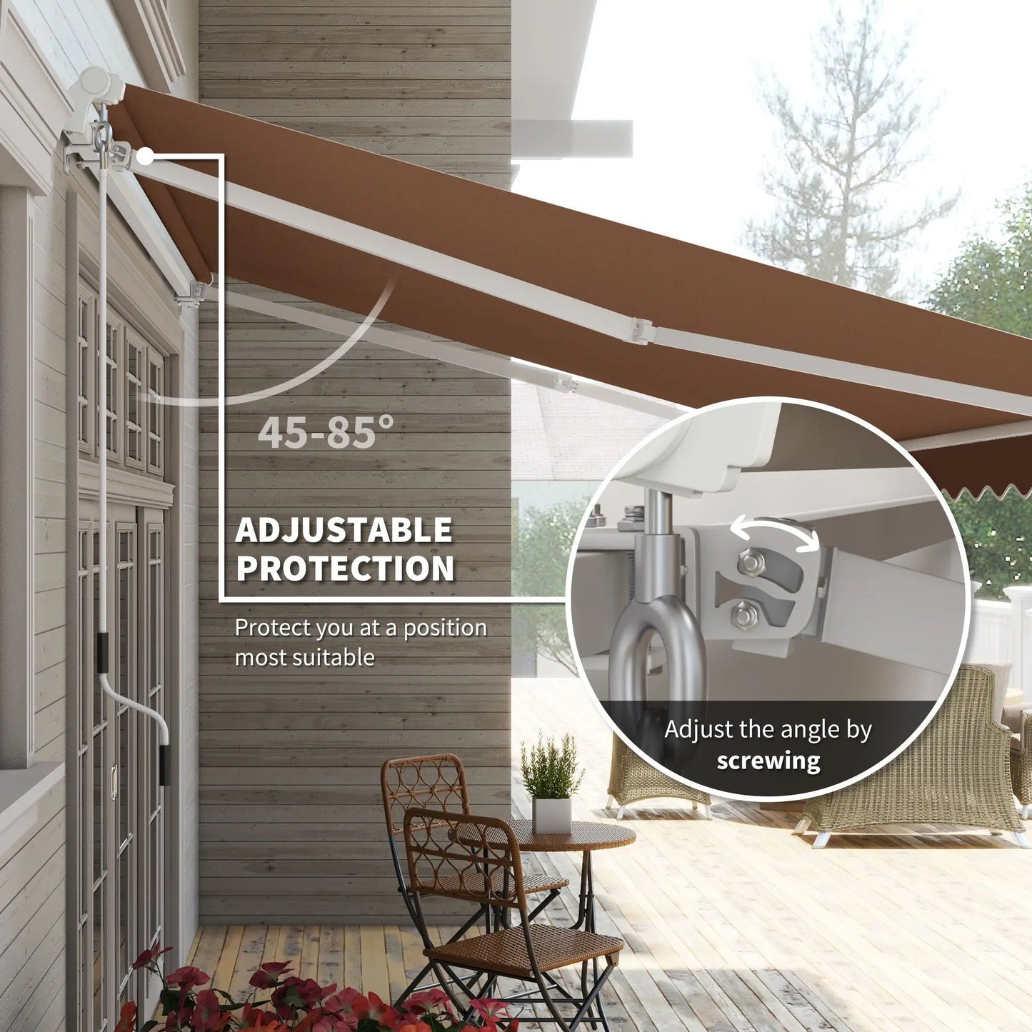 Adjustable 12' X 10' Manual Retractable Brown Outdoor Sunshade Shelter Versatile Patio Balcony Yard Awning Design