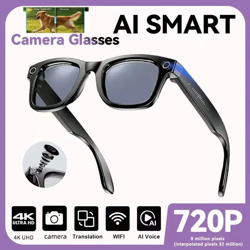 Lunettes de soleil intelligentes 2025 avec intelligence artificielle, caméra vidéo 8 MP, traduction, appels Bluetooth, lecture de musique, enregistrement vidéo (plus de 100 vidéos) pour hommes et femmes.
