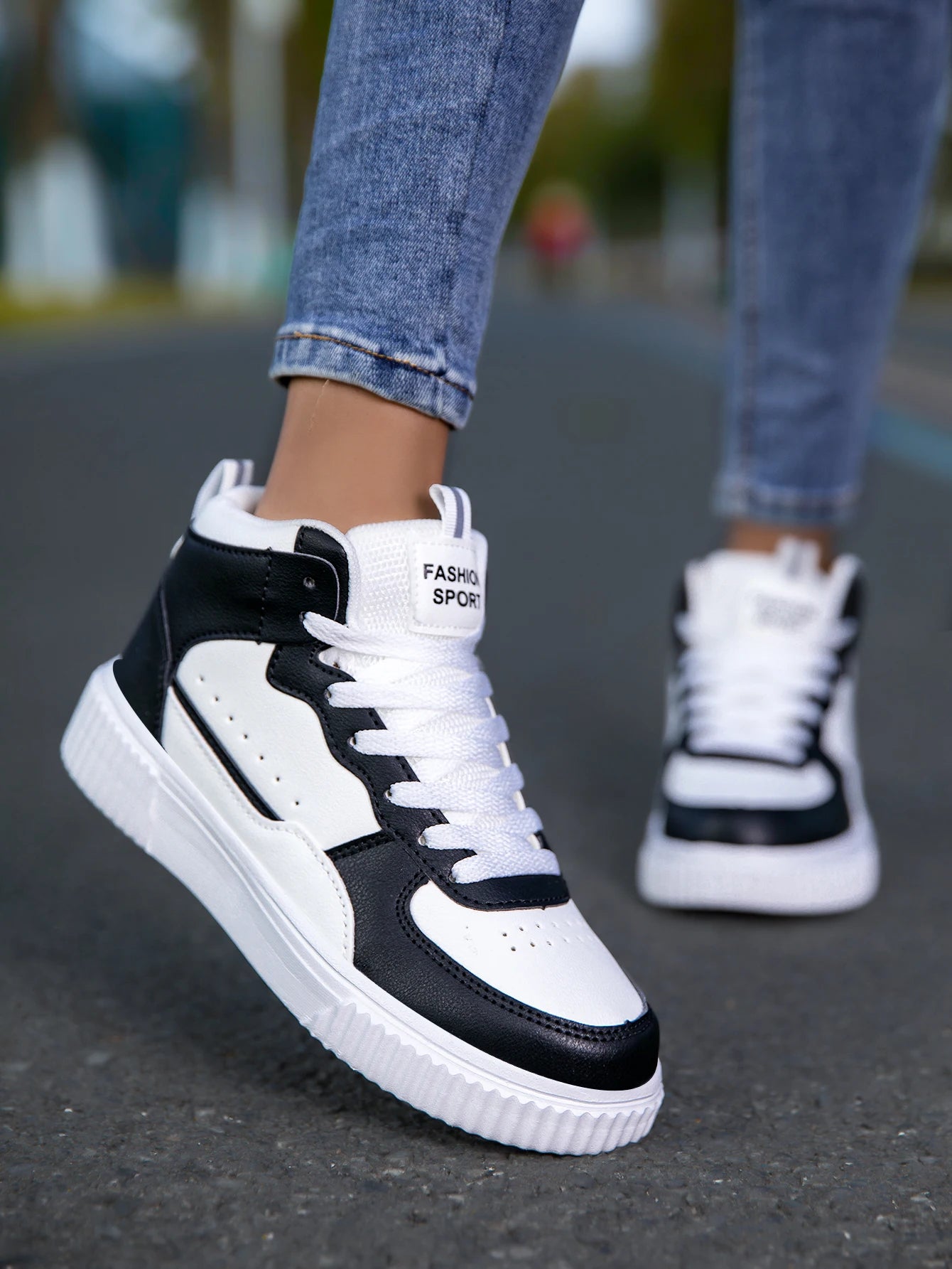 HKDQ Blue High Top Sneakers Unisex Non Slip Platform Men's Skate Shoes Spring Autumn Casual Leather Skateboard Shoes For Women