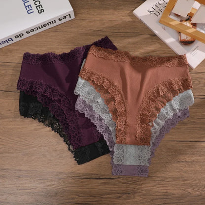 4Pcs/Set Seamless Cotton Brazilian Pants For Women Elastic High Waist Breathable Underpants Ladies Lace Panties Sexy Lingerie