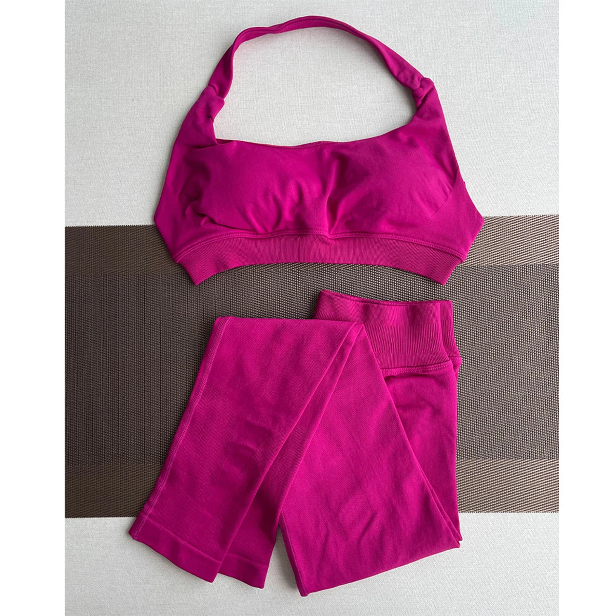 2 Pieces Yoga Gym Set Women Seamless Strappy Yoga Bra High Waist Workout Scrunch Shorts Sports Set Fitness Clothes Sportswear