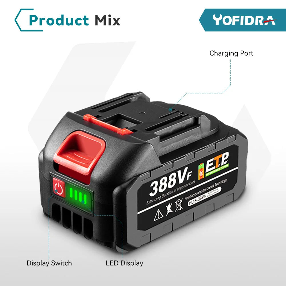 YOFIDRA 928VF 22500mAh Rechargeable Lithium Ion Battery 388VF 15000mAh 128VF Li-ion Battery For Electric Work Power Tool