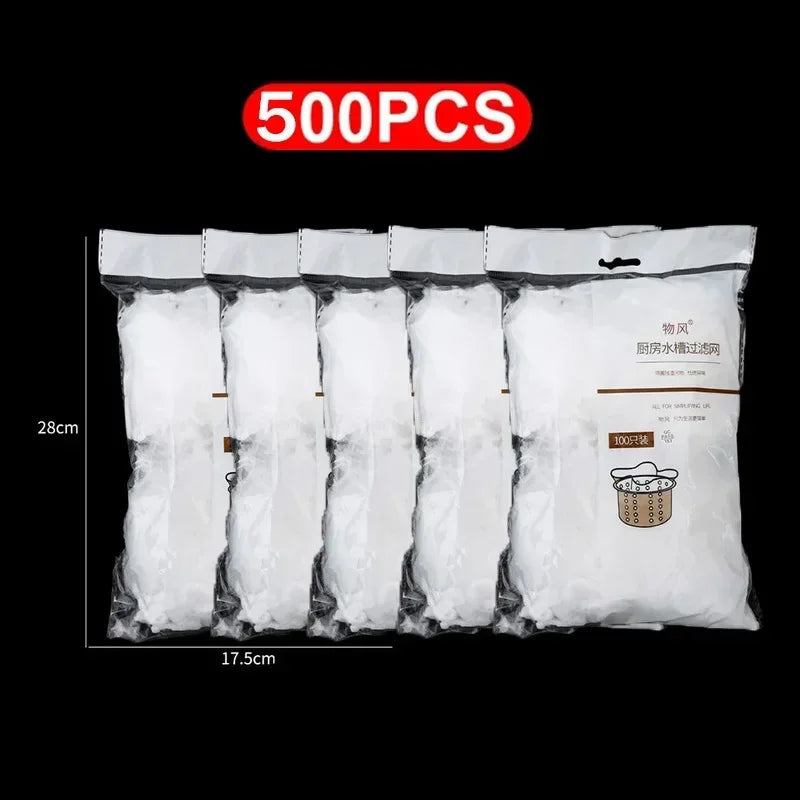 500/30pcs Disposable Sink Filter Mesh Bags Kitchen Sink Strainer Drain Hole Anti-blocking Garbage Bag Cleaning Strainers Net