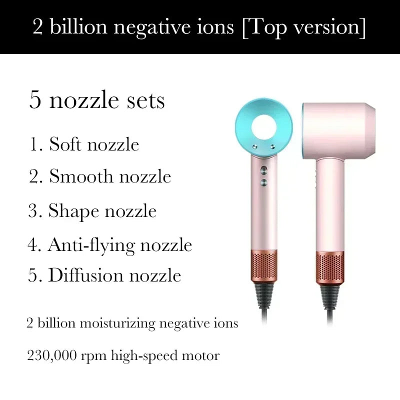 2025 Super Hair Dryer 220V Leafless Hair Dryer Personal Hair Care Styling Negative Ion Tool Schedule Negative Ion Electric Dryer