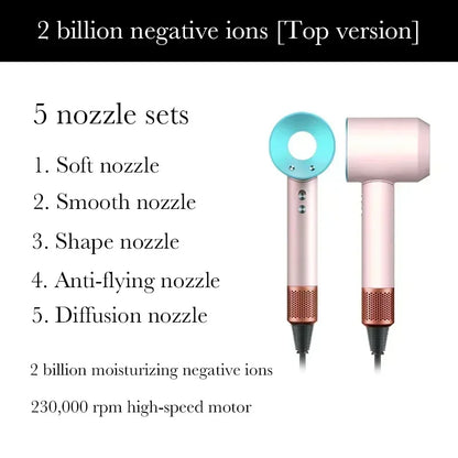 2025 Super Hair Dryer 220V Leafless Hair Dryer Personal Hair Care Styling Negative Ion Tool Schedule Negative Ion Electric Dryer