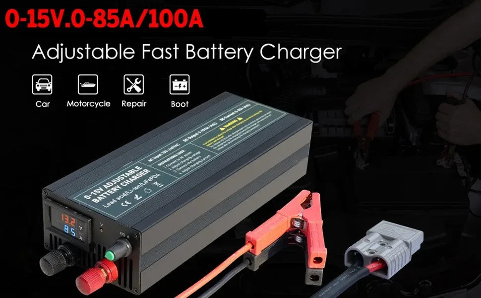 0-100V25A Lifepo4 Charger 24V48V64V72V Fast Charger Lithium Battery Charger 14.6V 100A 60A Battery Adapter Adjustable voltage