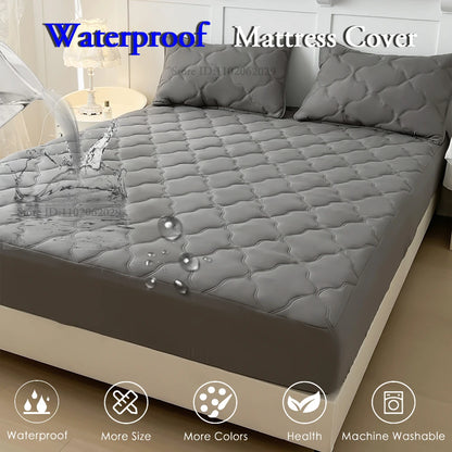 Waterproof Throw Mattress Cover Bed Fitted Sheet Mattress Bedspread Protector Pads Single/Double/King/Queen Full Size Gray/White