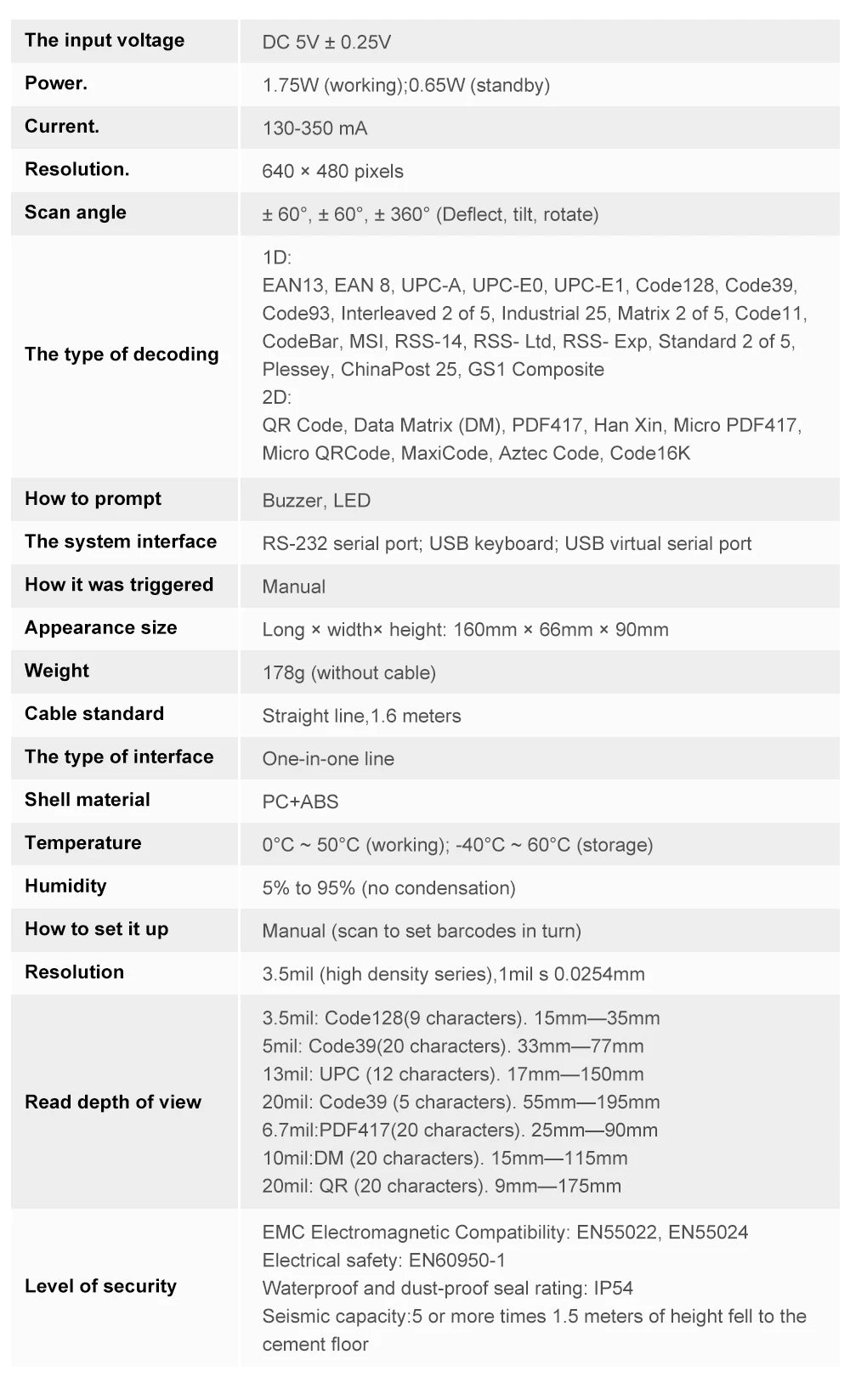 Lecteur de codes-barres 1D/2D filaire/sans fil Bluetooth omnidirectionnel pour la logistique des supermarchés et des produits