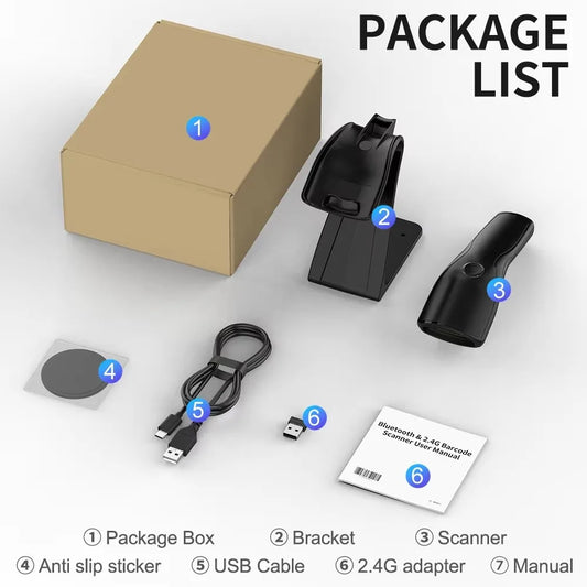 2D Wireless Barcode Scanner Cordless Automatic Scan Window Handheld Bar Code Reader for Retail Warehouse Inventory Tracking
