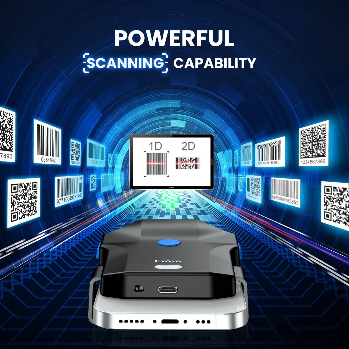Lecteur de codes-barres Bluetooth Eyoyo EY-032 à clip arrière, lecteur de codes-barres 1D et 2D avec numérisation d'images pour bibliothèques, entrepôts et gestion des stocks UPC