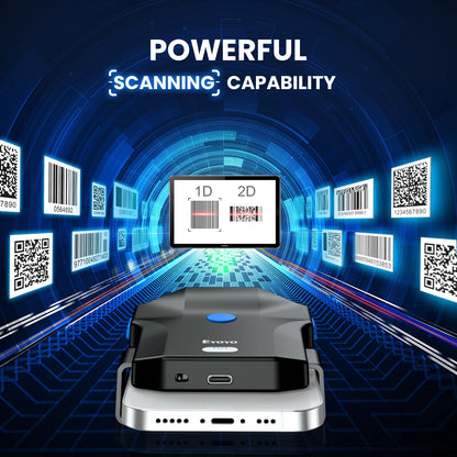 Lecteur de codes-barres Bluetooth Eyoyo EY-032 à clip arrière, lecteur de codes-barres 1D et 2D avec numérisation d'images pour bibliothèques, entrepôts et gestion des stocks UPC