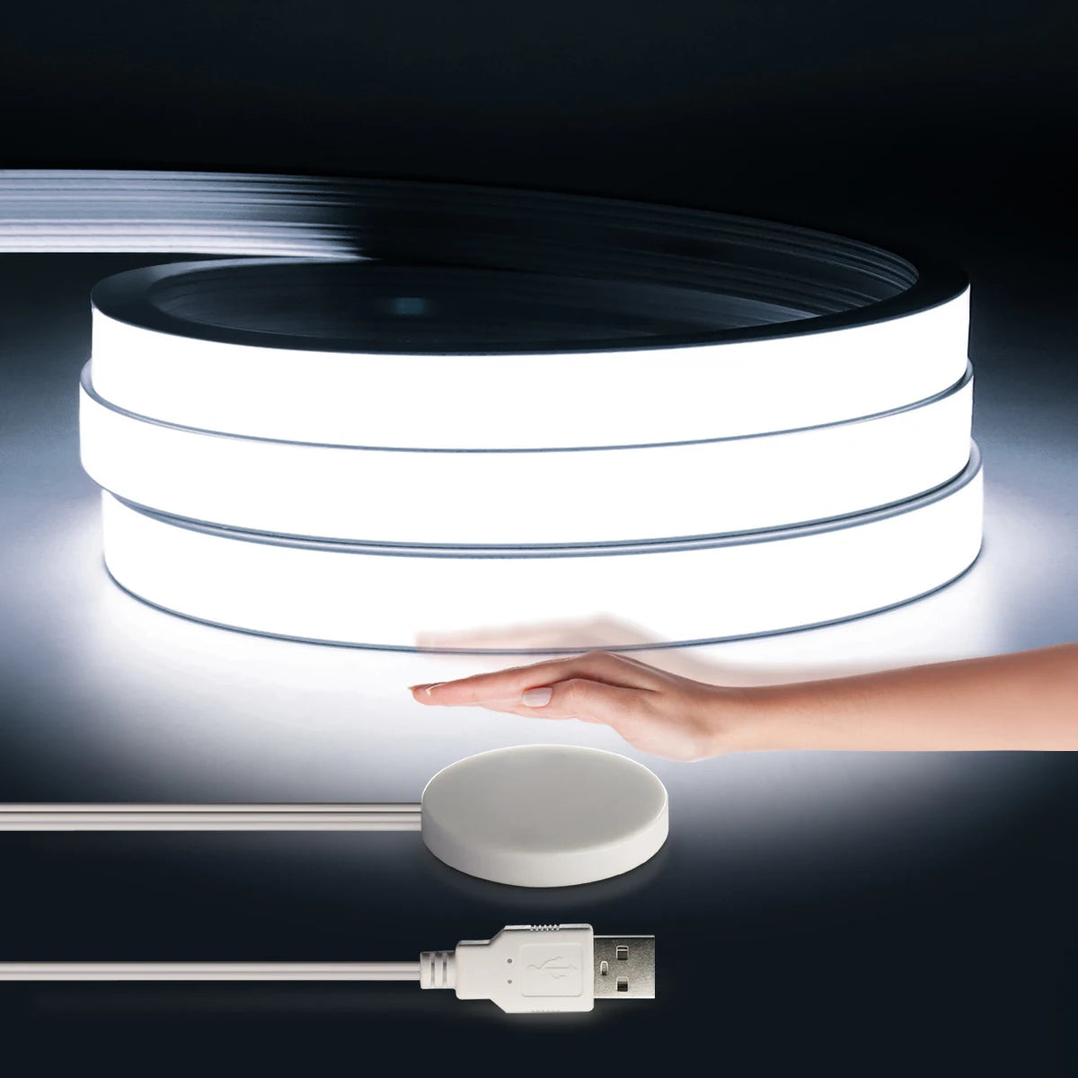 Bande LED COB lumineuse néon en gel de silice étanche, rétroéclairage, intensité variable et commande par balayage de la main, compatible avec les capteurs tactiles USB DC5V et les lampes de bureau. Kit de bricolage pour la maison.