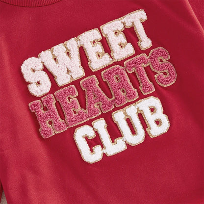 Newborn Baby Girl Boy Sweatshirt Romper Autumn Spring Letter Embroidered Long Sleeve Round Neck Jumpsuits for Valentine's Day