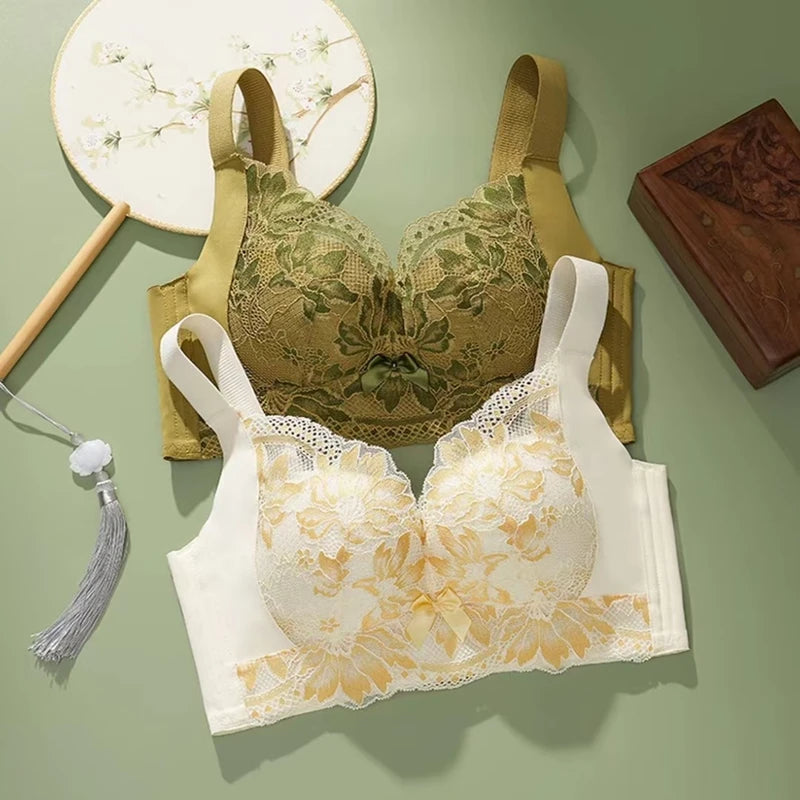 Blue and White Porcelain Adjustable Women's Underwear Comfortable Skin-friendly Breathable Gathered Bra New Thin Cup