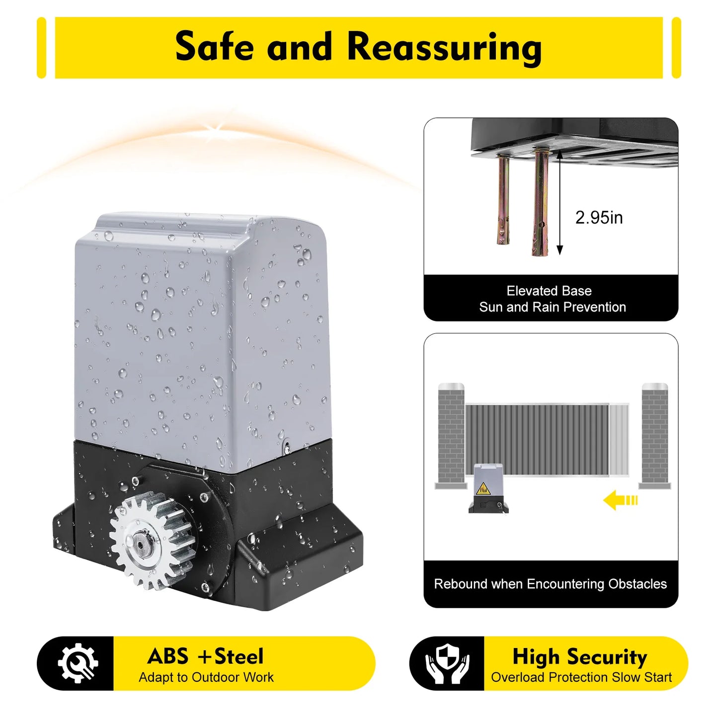750W Sliding Electric Gate Opener Max 1600kg 1400RPM Silent Automatic Electric Motor Kit With Remote Control & Keys