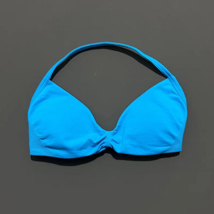 HISTELLO Strappy Bra Gym Top Women High Support Thin Strap Halter Sports Seamless Bras Scrunch Push-up Workout Yoga Tank Tops