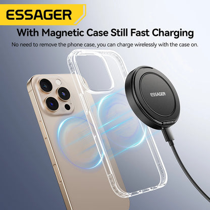 Essager Magnetic Wireless Charger With Holder 15W Fast Charging For iPhone16 15 14 13Pro Max Airpods Mini Wireless Phone Charger