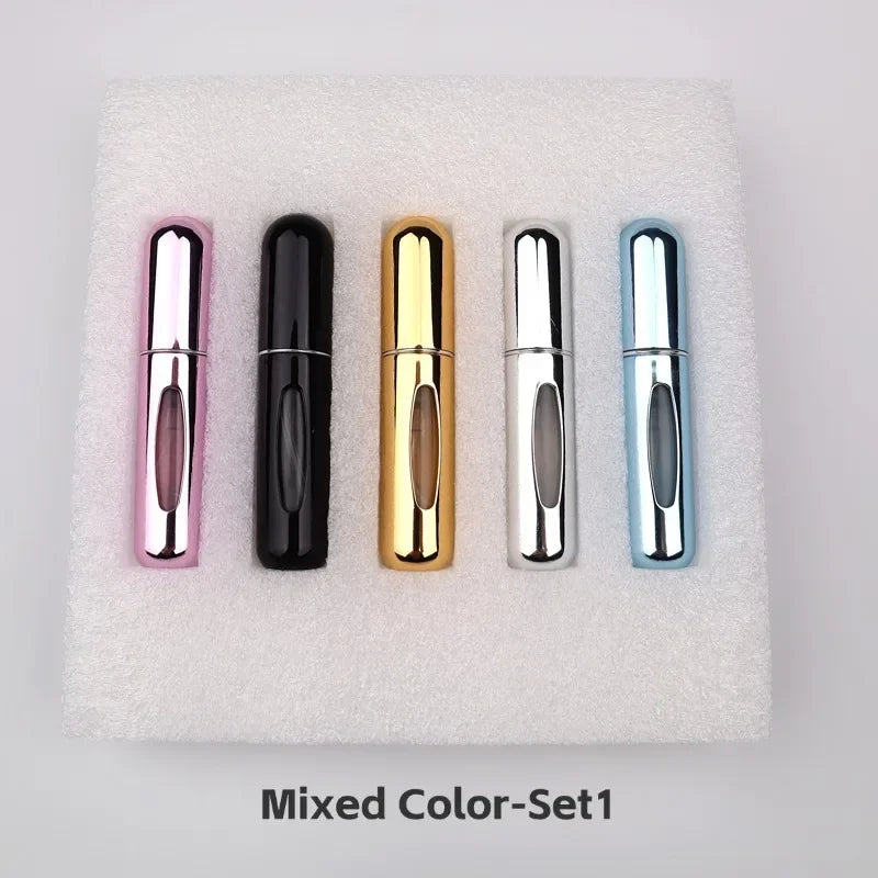 New Hot 5pcs Sets Portable 5ml Perfume Refill Bottle Refillable Spray Scent Pump Empty Atomizer Cosmetic Containers Travel Gift