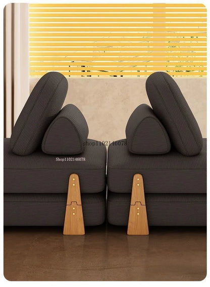 Nordic Home Lazy Sofa Small Apartment Fabric Sofas Living Room Tofu Block Module Combination Sofa Bed Dual-purpose Cream Tatami