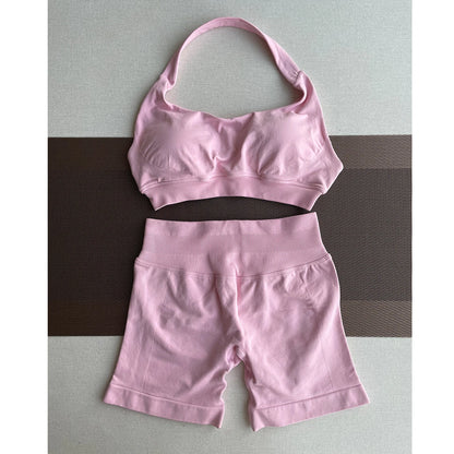 2 Pieces Yoga Gym Set Women Seamless Strappy Yoga Bra High Waist Workout Scrunch Shorts Sports Set Fitness Clothes Sportswear