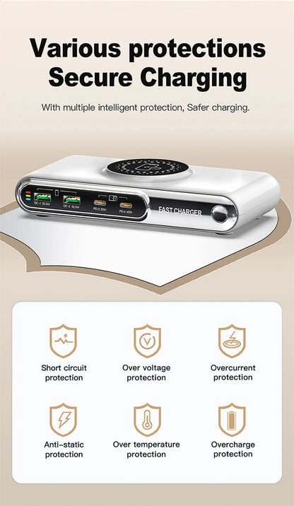 New 72W Multifunction Charger Wireless Charger 4-Port PD+QC USB Type-C Quick Charger Home Travel Office Convenient For Phone