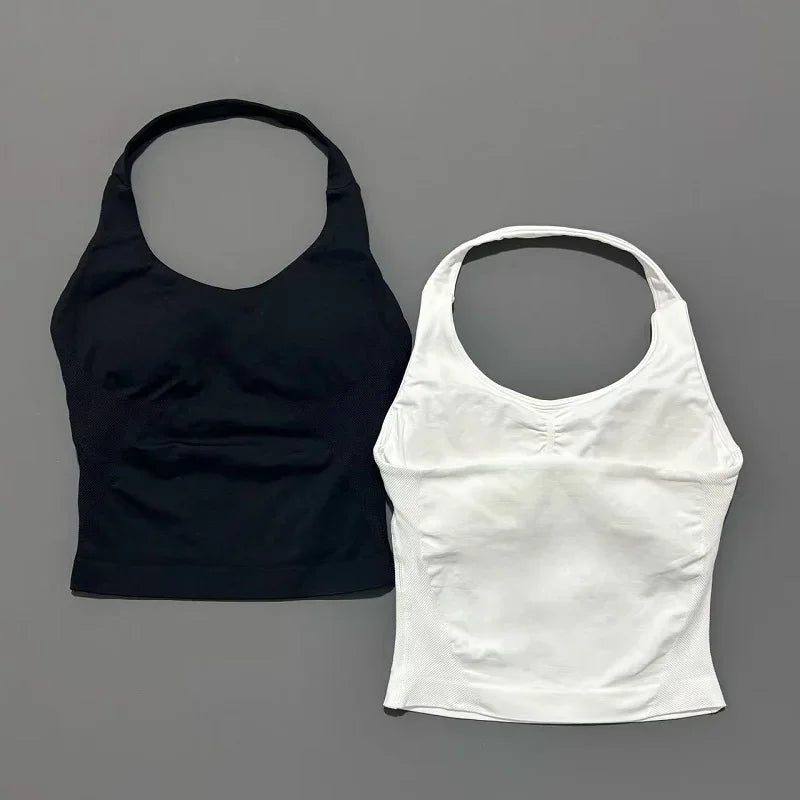 HISTELLO Halter Top Gym Vest Woman Backless Tank Tops Push Up Sport Bras Running Vest Workout Tops Activewear Yoga Clothing