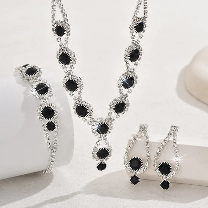 4PCS Fashion Elegant Crystal Jewelry Sets for Women Rhinestones Necklace Ring Earrings Bridal Wedding Party Jewelry Sets