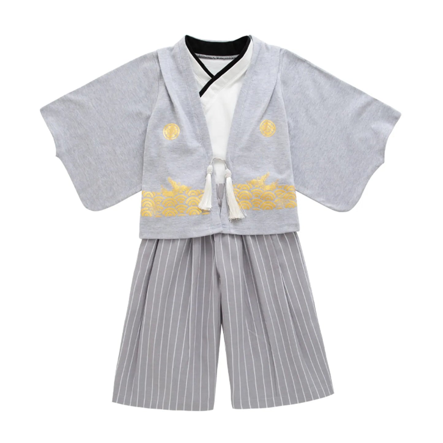 Ensemble kimono traditionnel Jinbei pour garçon, idéal pour les mariages, les remises de diplômes, la fête des cerises et la fête de l'automne. Tenue d'hiver pour garçon.