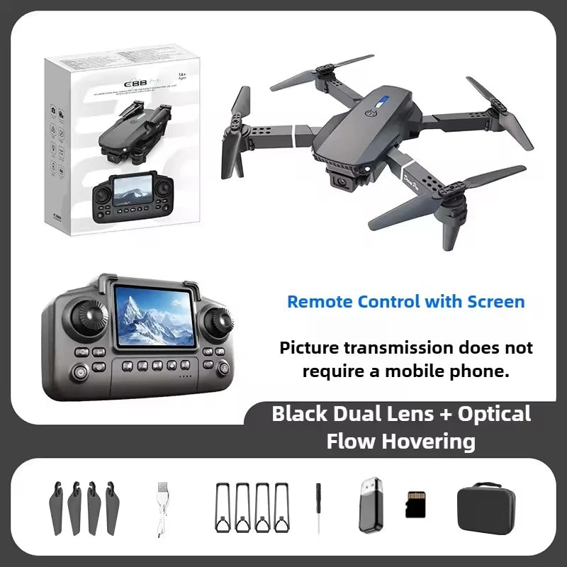 2025 New E88 WIFI FPV Drone Quadcopter With Wide Angle HD 4K Camera Height Hold RC Foldable Quadcopter Drones UAV Gifts Toys